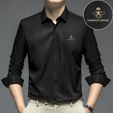 春秋衬衫男士长袖高级感商务正装免烫抗皱黑衬衣初秋季轻熟风寸衫商品大图