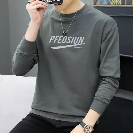 卫衣长袖t恤男士秋冬潮流韩版宽松灰色冬季圆领套头外套无帽男生商品大图