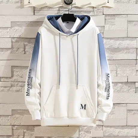 长袖T恤男士春秋季百搭潮流连帽衫卫衣学生帅气青少年宽松上衣服商品大图