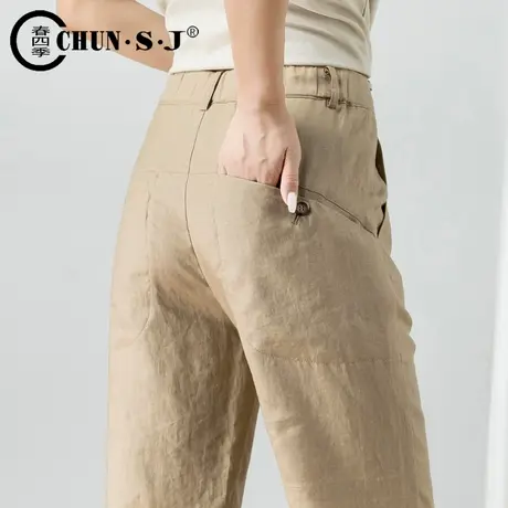 棉麻风女裤2023夏季薄款高腰休闲裤子宽松哈伦亚麻裤小个子九分裤商品大图