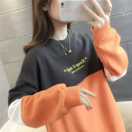 卫衣女宽松韩版春装2023年新款洋气拼色慵懒风套头上衣春秋薄款潮图片