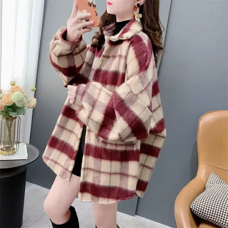 高级感小香风格子毛呢衬衫外套女秋冬2023年新款宽松潮牌休闲上衣商品大图