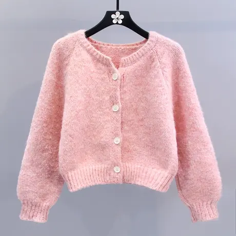 高级感学院风温柔糯软毛衣外套女秋冬2023新款圆领短款针织开衫商品大图