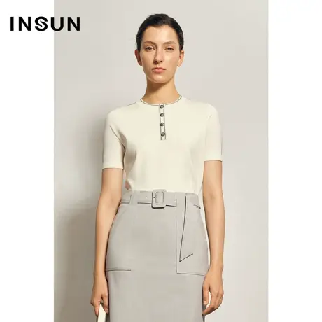 INSUN恩裳夏季圆领薄款套头冰丝针织衫商品大图