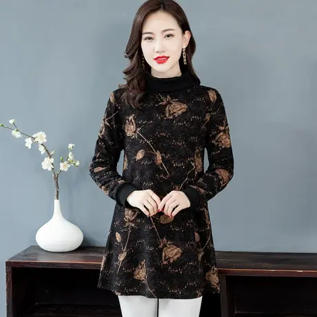 妈妈漂亮打底衫女秋冬中长款2023新款加绒厚遮肚欧货洋气小衫爆款图片