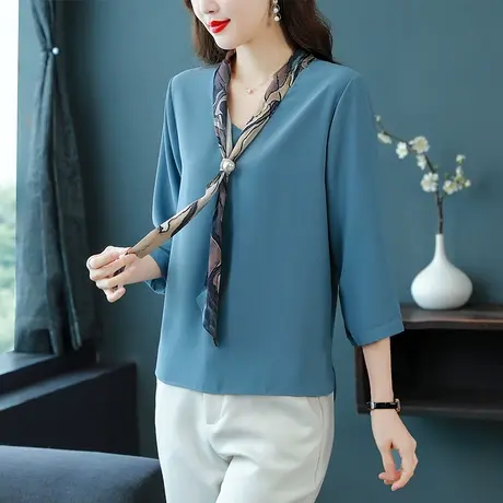 2023年新款妈妈春夏装七分袖雪纺衬衫女洋气妈妈装显瘦减龄女上衣商品大图