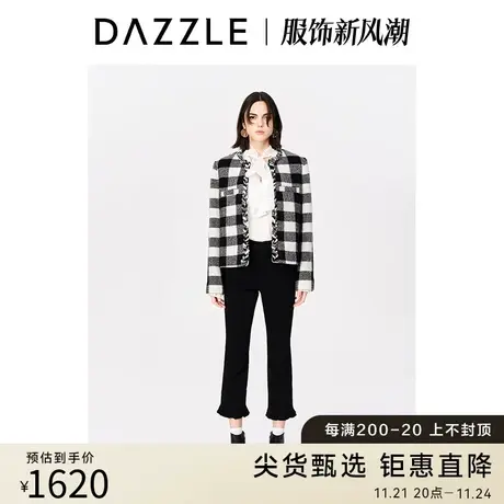 DAZZLE地素奥莱23春新款复古法式黑白格纹箱型短款厚实毛呢外套图片