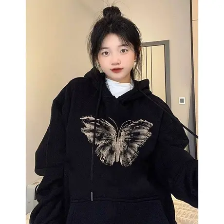 连帽外套卫衣女2023新款爆款秋冬女装慵懒风美式设计感小众上衣潮商品大图