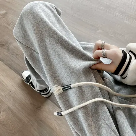 灰色运动裤女束脚2024春秋新款高腰宽松显瘦九分小个子休闲灯笼裤图片