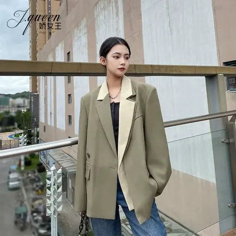 西装外套女秋季时尚小众设计感假两件气质宽松显瘦廓形洋气小西服商品大图