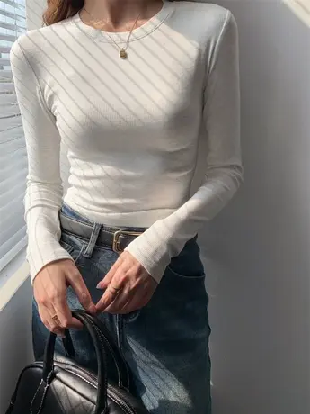 仿棉长袖t恤2023早春新款欧货女装秋冬季内搭打底衫洋气减龄上衣商品大图