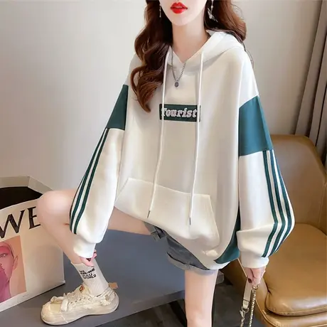 早春设计感小众连帽卫衣女春秋季韩版宽松薄款初春小个子拼色外套商品大图