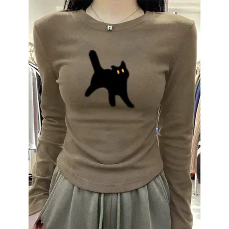 德绒保暖内搭打底衫女秋冬季修身显瘦洋气长袖T恤紧身正肩上衣潮商品大图