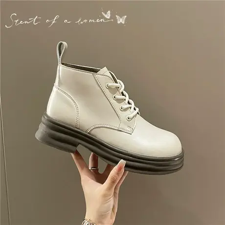 2022秋季新款防滑厚底系带炸街马丁靴女英伦风百搭粗跟短靴ins潮商品大图