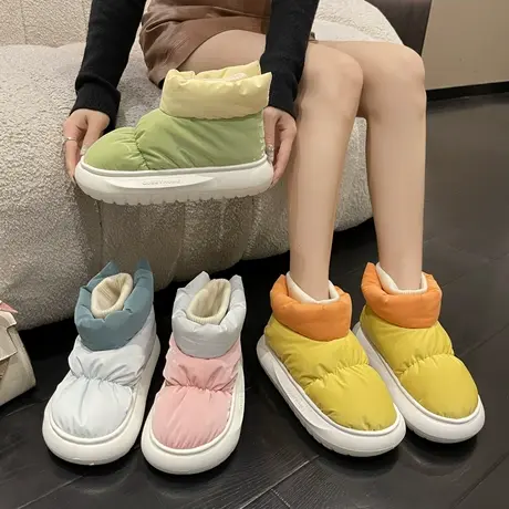 高帮羽绒包跟棉拖鞋女冬季室内家居家厚底保暖情侣防滑防水可外穿图片