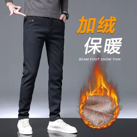 秋冬款加绒加厚休闲长裤男士宽松直筒冬季弹力西裤男裤子冬裤外穿商品大图
