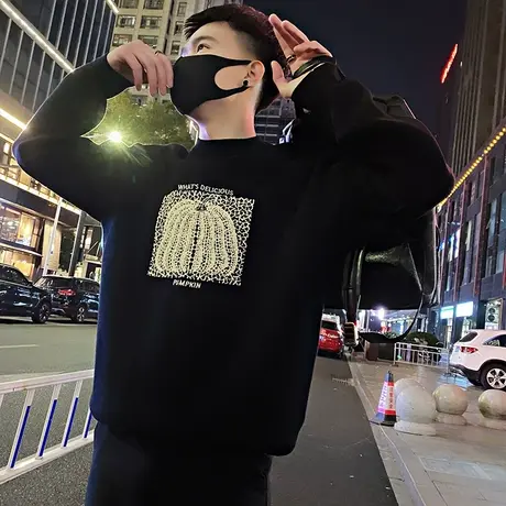 潮牌毛衣男冬款时尚立体南瓜提花设计感宽松慵懒风内搭加厚针织衫图片