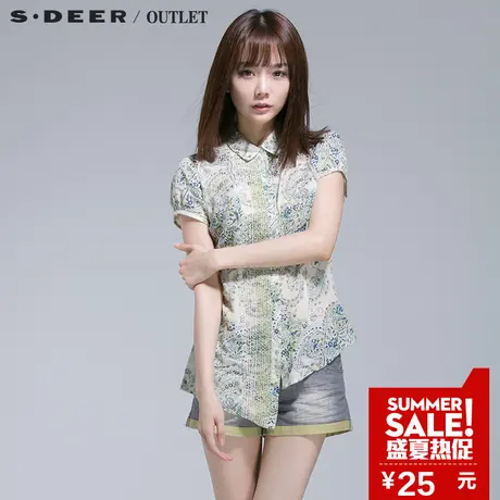 s.deer【新品】圣迪奥2015夏装新品夏田园印花纯棉衬衫S13280470图片