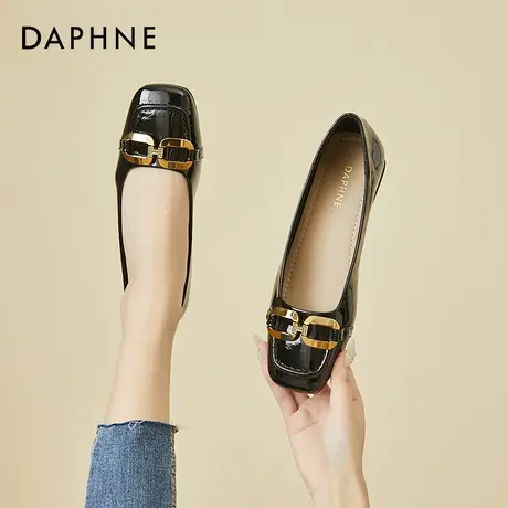 达芙妮浅口单鞋职业2021新款秋冬一脚蹬方头粗跟黑色晚风温柔女鞋图片