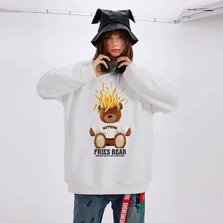 日系原宿风ins小熊连帽卫衣男连帽衫宽松oversize情侣装春季中性图片