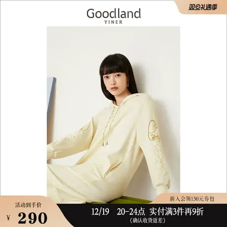 *Goodland美地女装秋季连帽慵懒复古毛衣裙长袖提花针织连衣裙图片