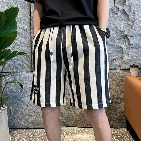 夏季男士潮流修身舒适五分条纹百搭休闲潮流短裤痞帅个性学生中裤商品大图