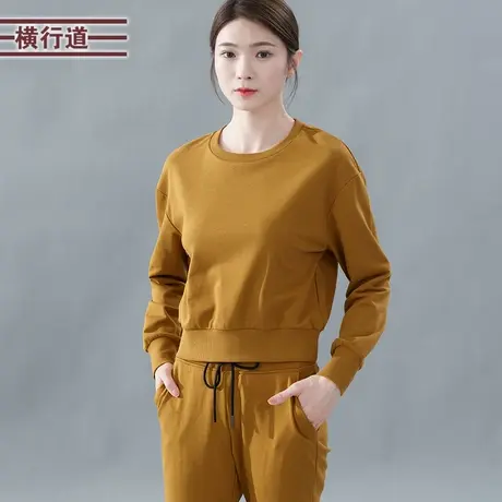 横行道2023新款纯色套装纯色圆领收腰宽松短款长袖卫衣冬装女装商品大图