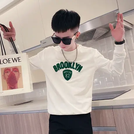 圆领卫衣男春秋新款潮牌ins个性修身字母休闲长袖t恤套头重磅外套商品大图