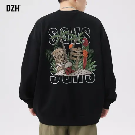 男士重磅黑色潮牌卫衣男美式春秋情侣装衣服男款印花上衣新款外套商品大图