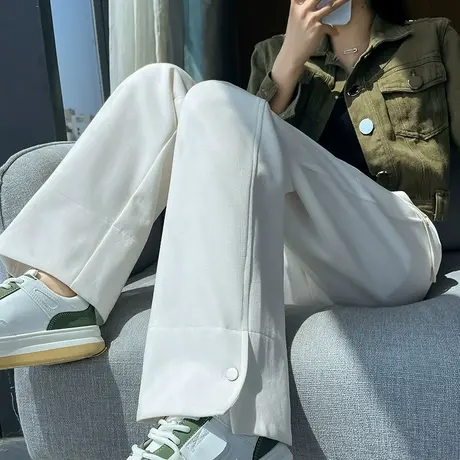 开叉运动阔腿裤女2024春秋新款高腰窄版垂感休闲松紧腰拖地直筒裤图片