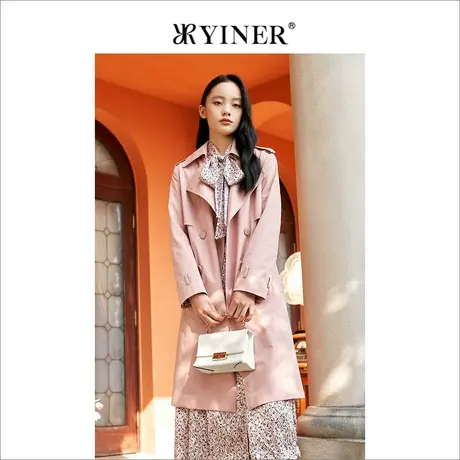 YINER音儿女装2022春季时尚双排扣西装领风衣商品大图