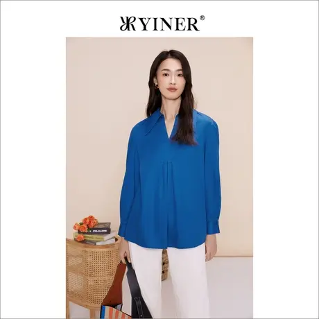 YINER音儿女装2023春季法式优雅通勤压褶设计感衬衫上衣商品大图