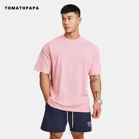 TOMATOPAPA纯色t恤280g重磅棉宽松落肩体恤透气潮牌运动百搭上衣图片