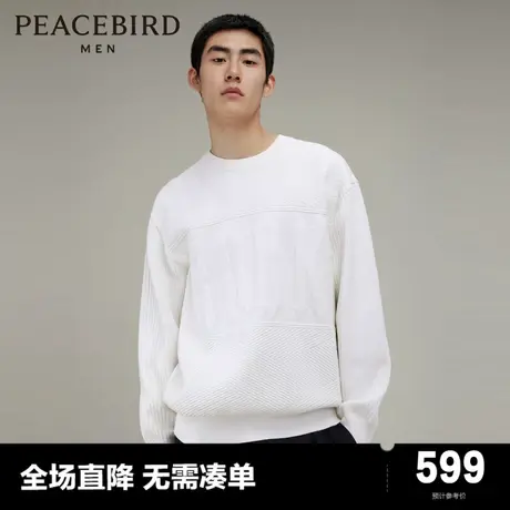 【商场同款】太平鸟男装休闲毛衣肌理针织提花毛套衫 B2EBD4509图片