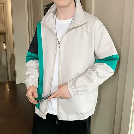 夹克外套男士立领撞色潮流百搭秋季春秋款2023新款男装秋装青少年图片