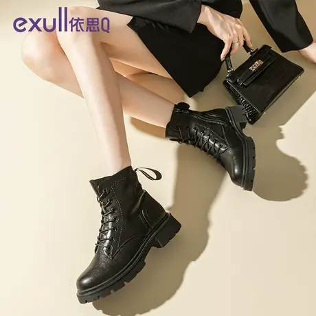 依思Q女款2023冬季新款加绒时装单靴厚底机车靴子炸街女款小短靴商品大图