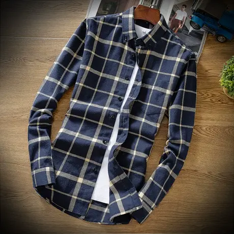 男士格子衬衫加绒加厚长袖春秋宽松韩版保暖休闲衬衣潮流外套帅气商品大图