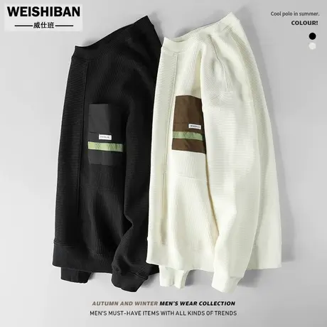 潮牌圆领卫衣男春秋季2023新款高级感宽松休闲长袖打底外穿上衣男商品大图