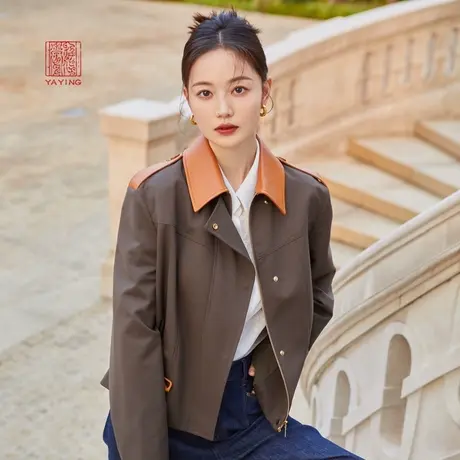 EP雅莹高端系列 澳洲进口防风雨羊毛短打皮革外套 商场同款1220A图片