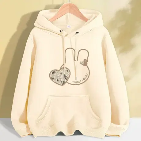 秋冬连帽卫衣女2023年春秋加绒宽松女装米色百搭今年流行上衣外套商品大图