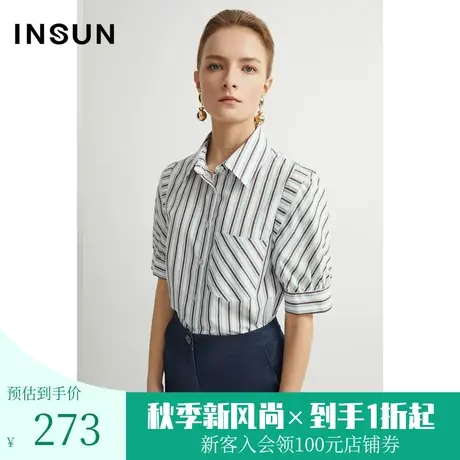 恩裳夏季棉质时尚宽松舒适休闲百搭条纹衬衫女装图片