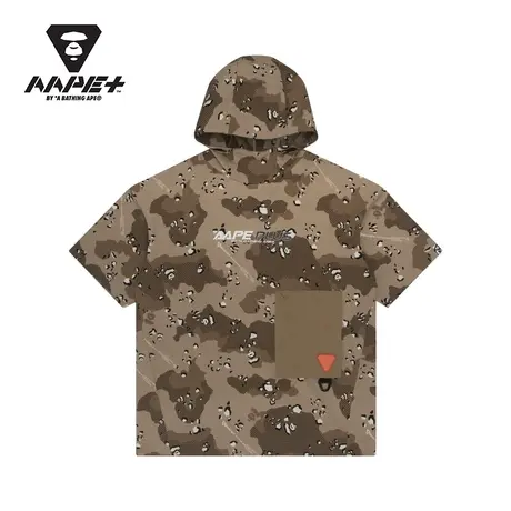 AAPE+运动男装秋冬猿颜徽章字母印花迷彩运动连帽短袖卫衣3797XAG商品大图