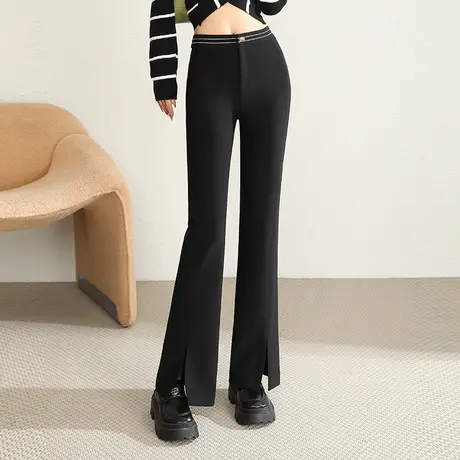 时尚开叉高腰显瘦微喇裤女2023秋季新款小个子遮胯垂感直筒喇叭裤商品大图