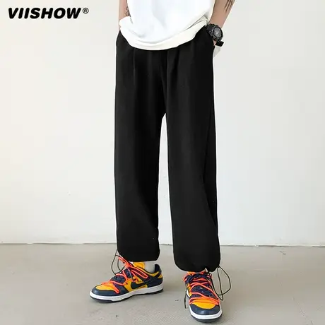 VIISHOW抽绳运动裤男士春秋季宽松束脚卫裤男生潮流美式直筒裤子图片