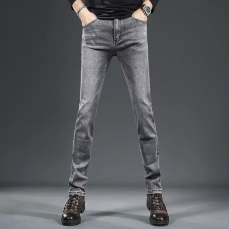 烟灰色高级男士牛仔裤秋季2023新款修身直筒裤弹力潮流裤子男春秋商品大图
