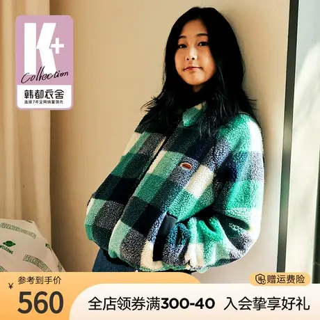 韩都衣舍秋冬新款韩版外套时尚软糯休闲百搭格子上衣ins潮图片