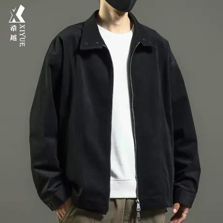 日系简约纯色工装夹克男双开拉链300g重磅水洗外套春秋宽松大码潮商品大图