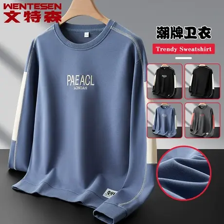 春季新款潮牌字母刺绣卫衣男宽松休闲男士拼接上衣服青年打底衫商品大图