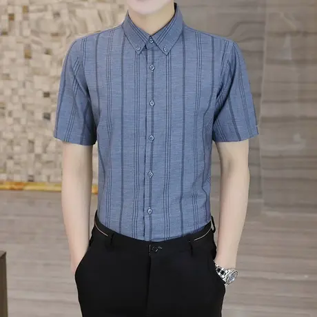新款潮流短袖衬衫男高级感痞帅设计感夏季男士短袖衬衣条纹白寸衫图片