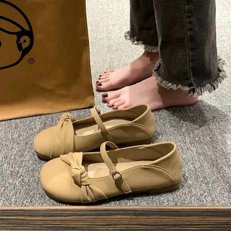 2023春夏新款法式豆豆鞋女浅口玛丽珍单鞋奶奶鞋平底软底瓢鞋两穿商品大图